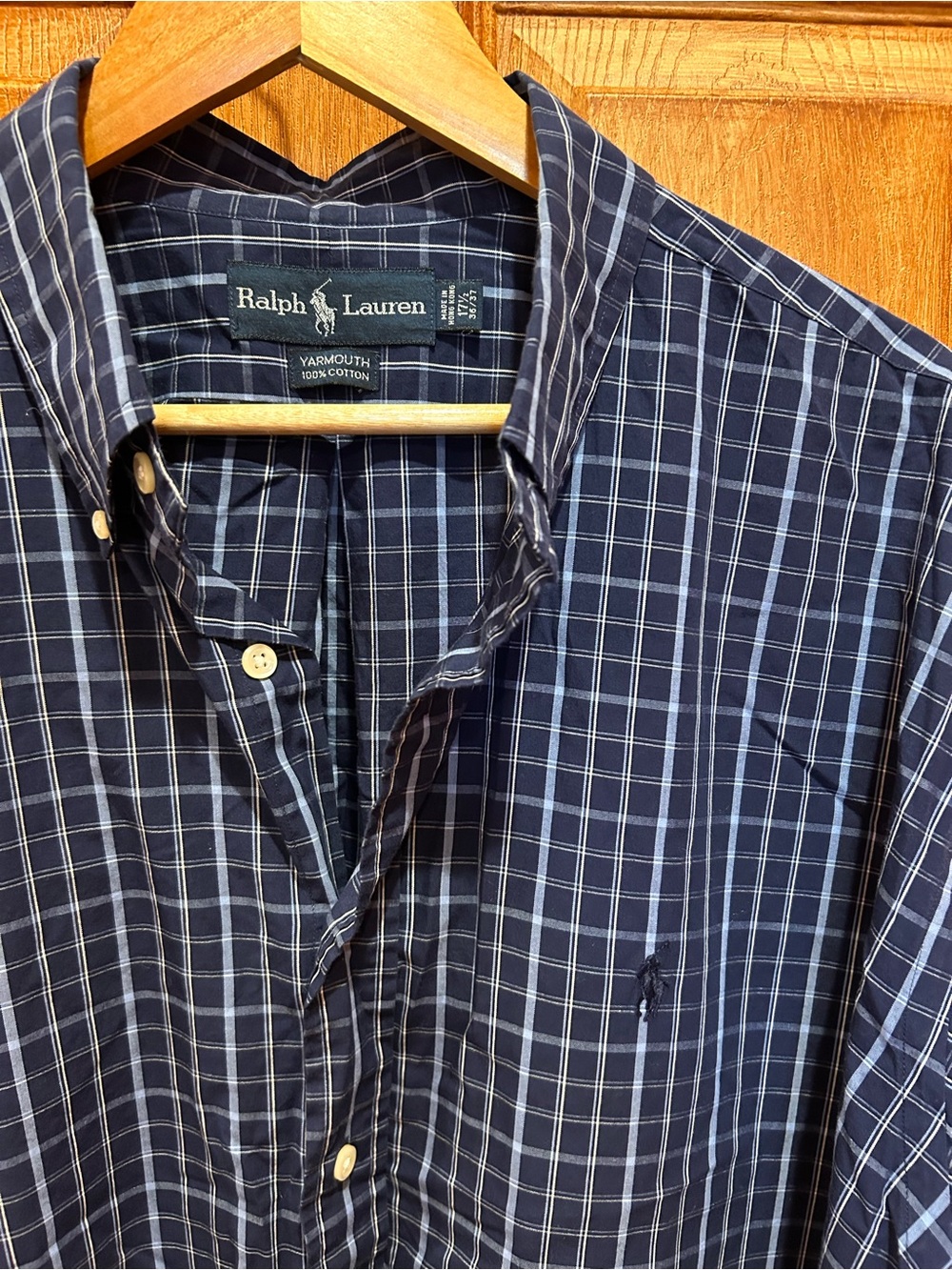 Ralph Lauren Navy and White Plaid Button-Down Shirt